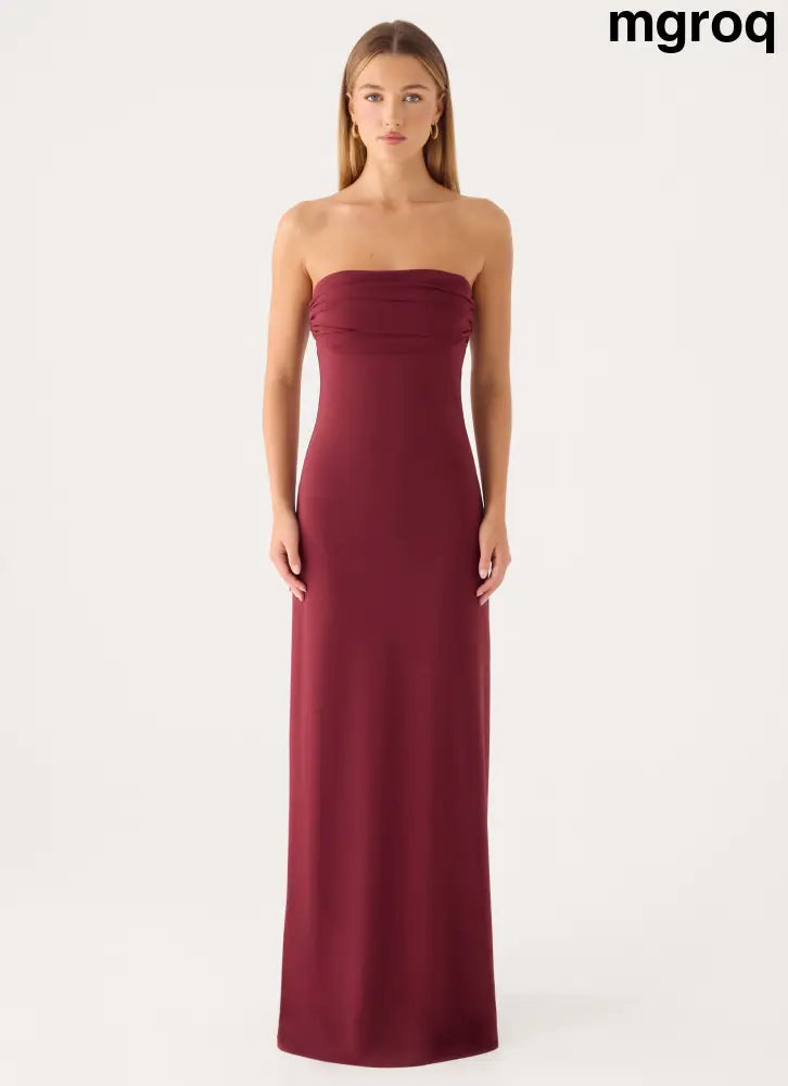 Almost Yours Strapless Maxi Dress - Burgundy - Maxi Dresses