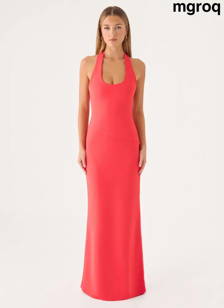 Nardin Maxi Dress - Coral Red - Maxi Dresses